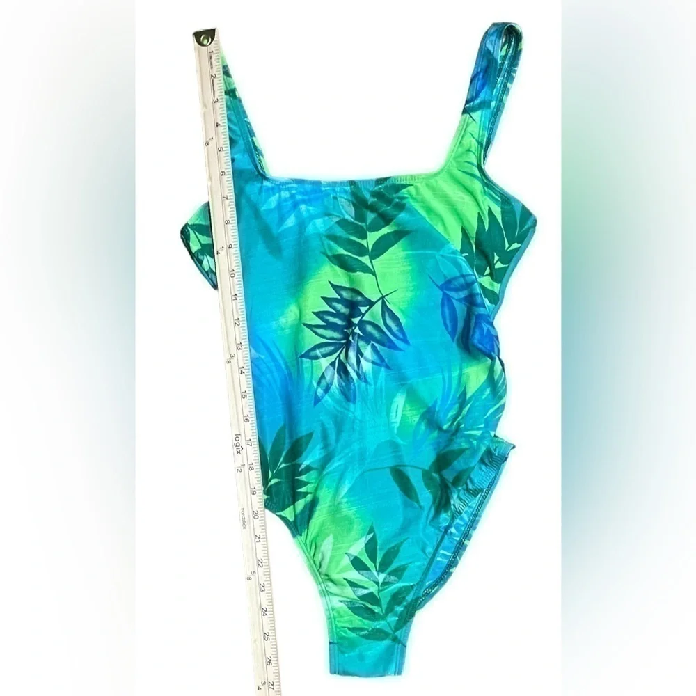 NWT Athena One Piece Tropical Blue & Green Foliage Pattern Swimsuit Size 10